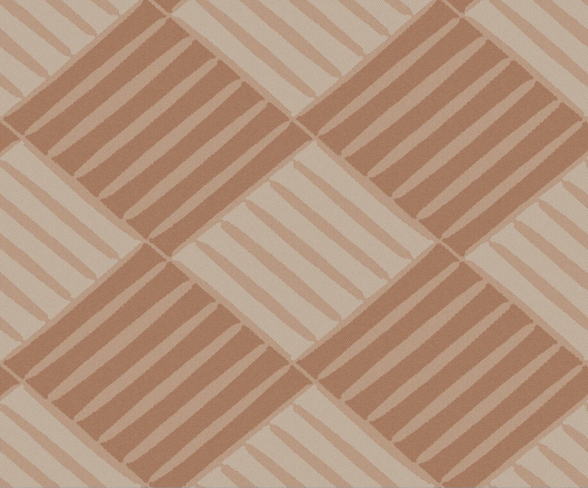 The image shows a pattern of alternating, diagonal stripes on a diamond-shaped tile design in shades of brown and beige.