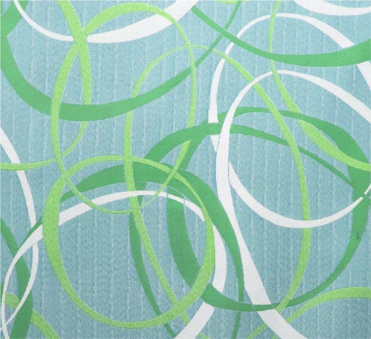 Abstract artwork featuring intersecting green and white curves on a blue background, creating a dynamic and flowing pattern.