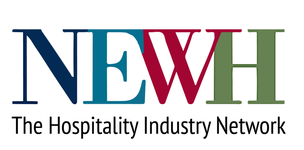 The image features the NEWH logo with the tagline "The Hospitality Industry Network" below, showcasing bold, colored letters on a transparent background.