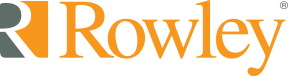 The image displays the Rowley text logo in orange and black, featuring a stylized "R" on the left side.